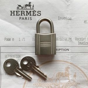 Hermes brushed silver palladium padlock and keys